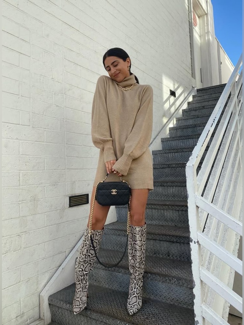 NWT Princess Polly Zahara Beige Turtleneck Sweater Mini Dress S/M